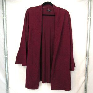 Alfani Women's Burgundy Long Bell Sleeve Open Front Duster Sweater Size 1X